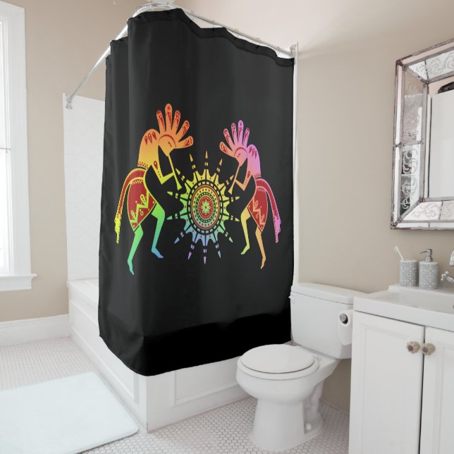 Native Americans Culture - Sun Dancing Kokopelli 4 Shower Curtain (In Situ)