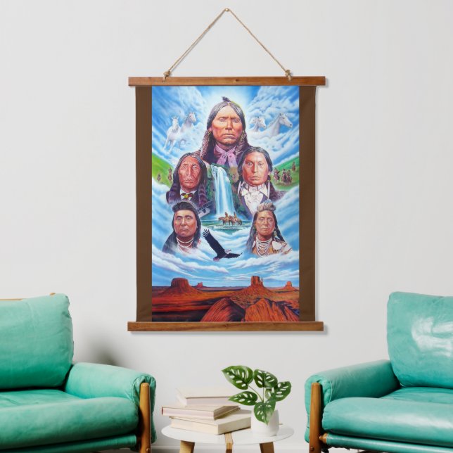 Native Americans Famous Indian Chiefs Painting Hanging Tapestry (Living Room)