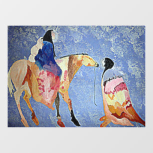 NATIVE AMERICANS WITH HORSE AND BLANKETS 2 WINDOW CLING