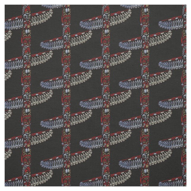 Native Art Fabric Eagle Totem Pole Tribal Fabric (Swatch)