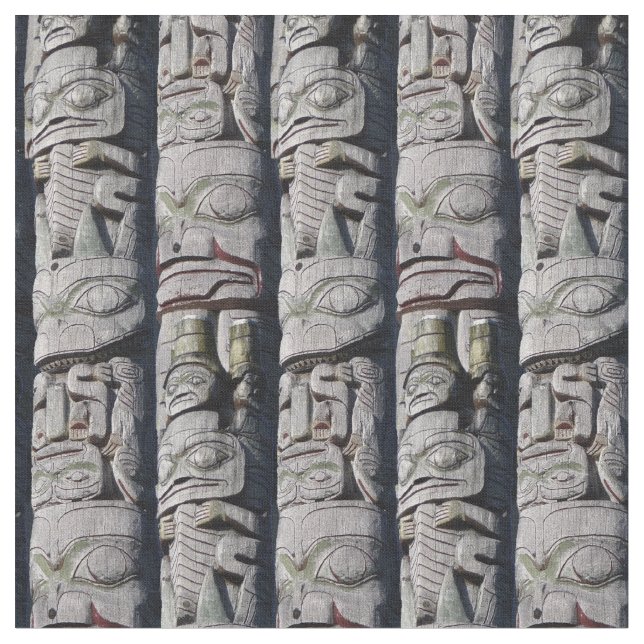 Native Art Fabric Eagle Totem Pole Tribal Fabric (Close Up)