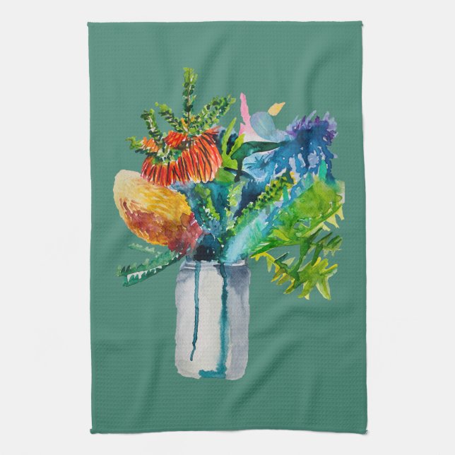 Native Australian Flowers watercolour Tea Towel (Vertical)