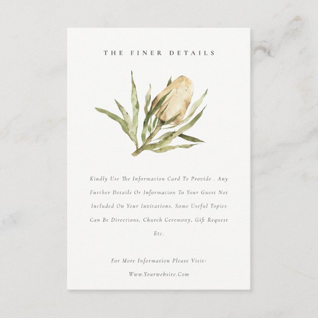 Native Banksia Watercolor Floral Wedding Details Enclosure Card (Front)