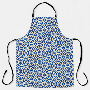 Native batik watercolor artistic blue and white pa apron