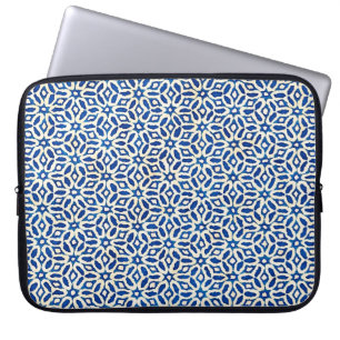 Native batik watercolor artistic blue and white pa laptop sleeve