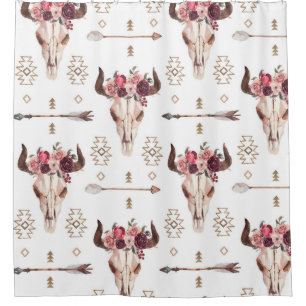 Native bull skul and arrows tribal seamless patter shower curtain