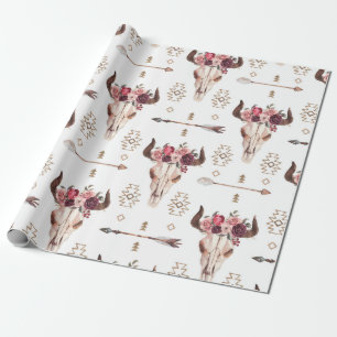 Native bull skul and arrows tribal seamless patter wrapping paper
