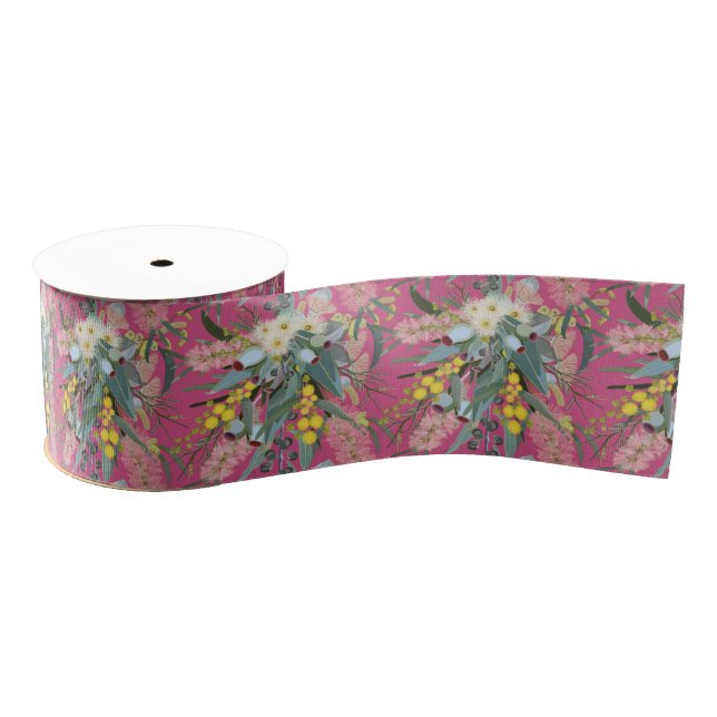 Native Bush Blooms Pink Grosgrain Ribbon (Spool)