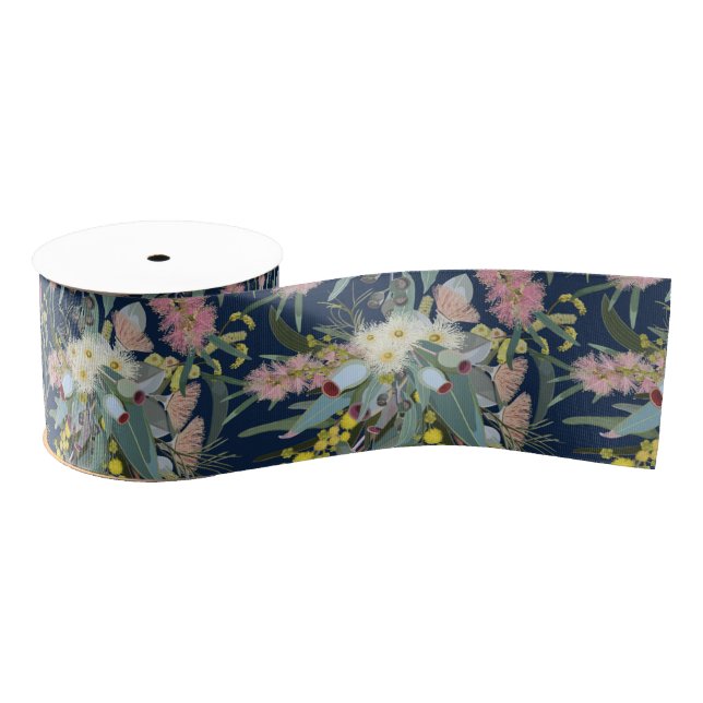 Native Bush Blooms Royal Blue Grosgrain Ribbon (Spool)