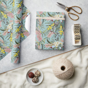 Native Bush Blooms Summer Blue Wrapping Paper
