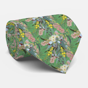 Native Bush Blooms Summer Green Tie