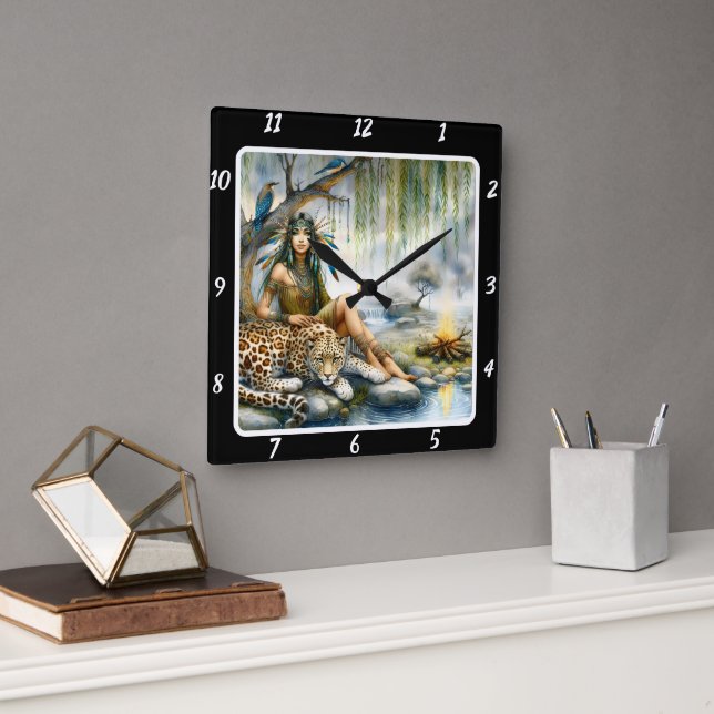 Native Calm: Forest Floor Tiger's Presence Square Wall Clock (Office)