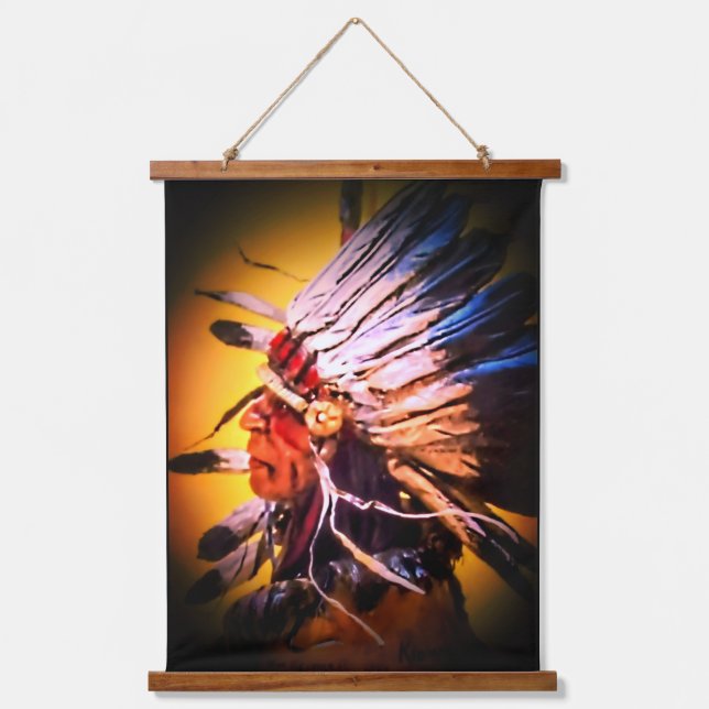 Native Chief Wood Topped Wall Tapestry (Front)