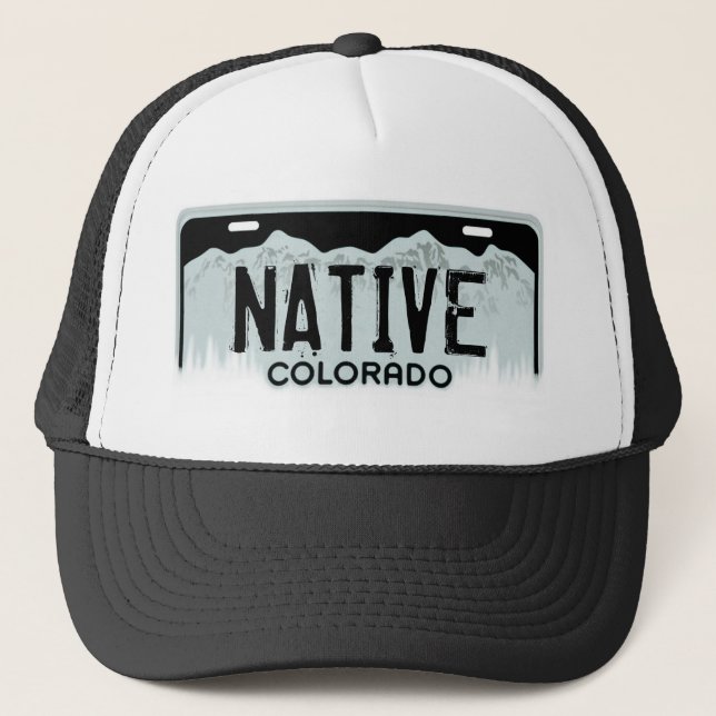 Native Colorado black license plate souvenir hat (Front)