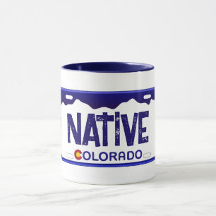 Native Colorado blue license plate mug