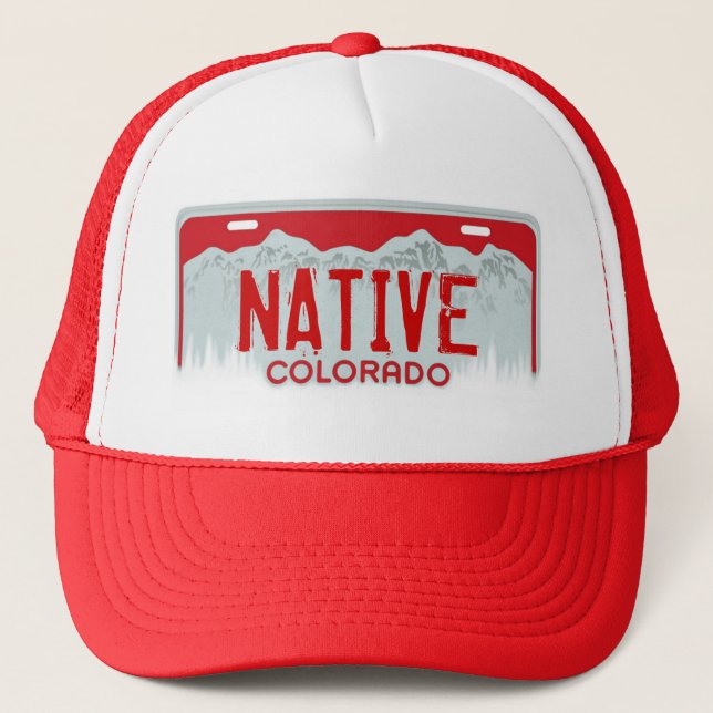 Native Colorado red license plate souvenir hat (Front)