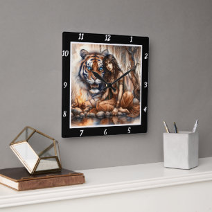 Native Dawn: Tiger's Eyes Forest's Light Square Wall Clock
