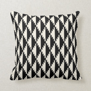 Native Diamond Tribal Pattern Black and Cream Cushion