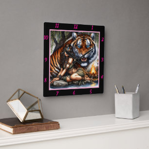 Native Dreams: Tiger's Stripes Willow's Shade Square Wall Clock