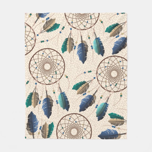 Native Earthy Hues Dream Catchers Fleece Blanket (Front)