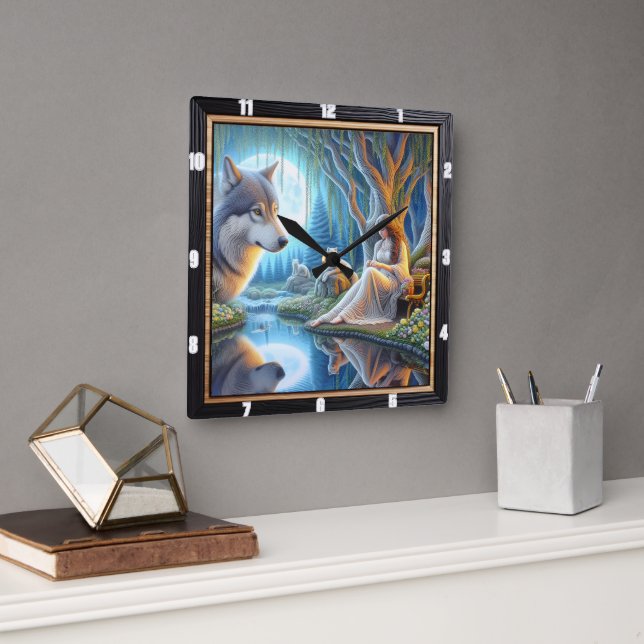 Native Echoes: Mountain Peaks Evening Star Square Wall Clock (Office)