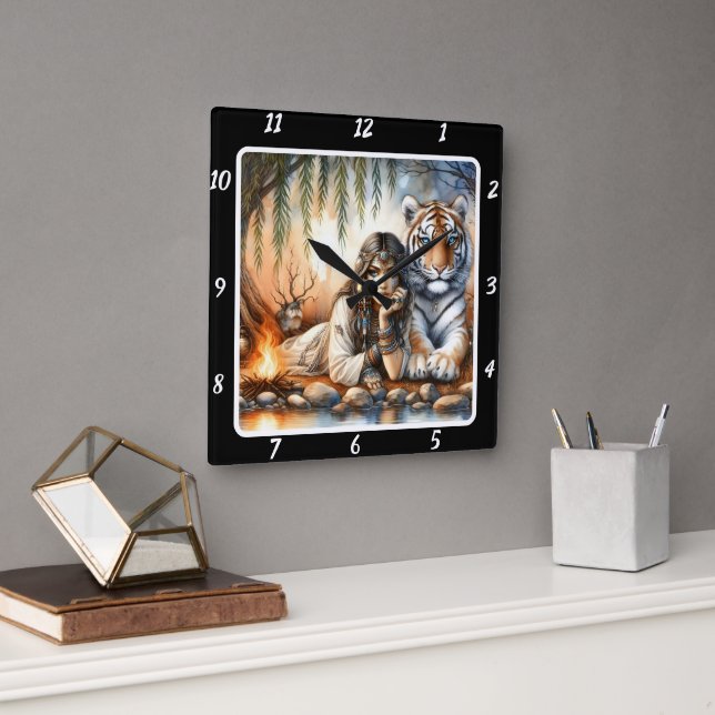 Native Echoes: Mountain Peaks Tiger's Stride Square Wall Clock (Office)
