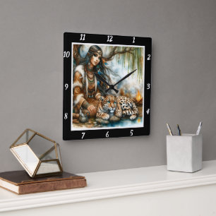 Native Echoes: Tiger's Stride Mountain Dream Square Wall Clock