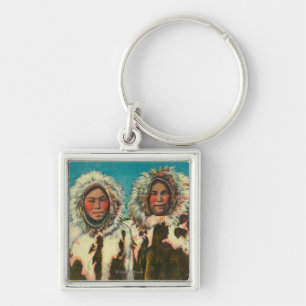 Native Eskimo Girls in AlaskaState Key Ring