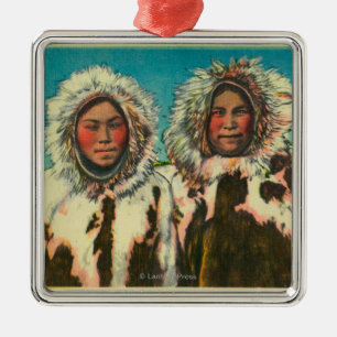 Native Eskimo Girls in AlaskaState Metal Tree Decoration