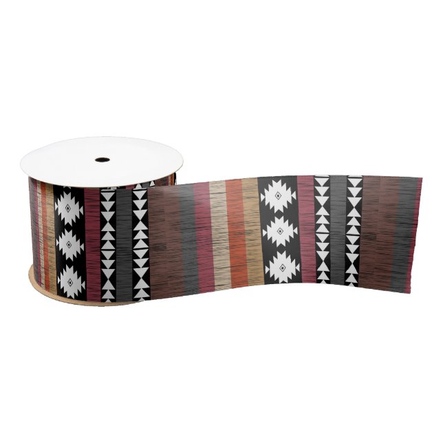 Native Ethnic Colourful Lines Pattern  Satin Ribbon (Spool)