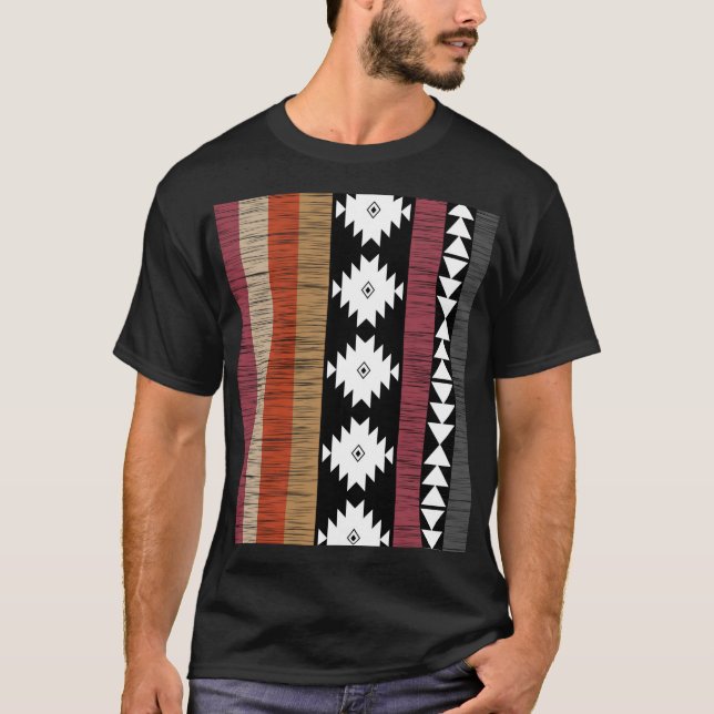 Native Ethnic Colourful Lines Pattern  T-Shirt (Front)