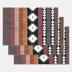 Native Ethnic Colourful Lines Pattern Wrapping Paper Sheet