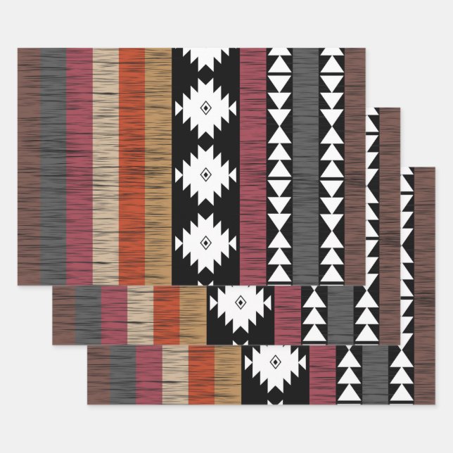 Native Ethnic Colourful Lines Pattern  Wrapping Paper Sheet (Set)
