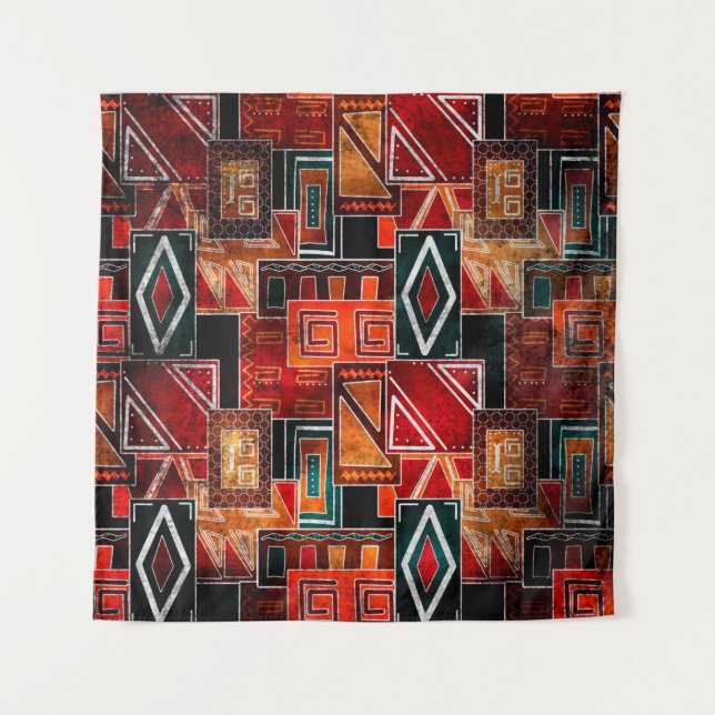 Native folk grunge ornamental pattern background tapestry (Front)