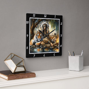 Native Gaze: Tiger's Spirit River's  Square Wall Clock