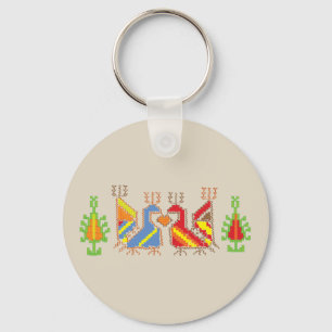 Native Geometric Pattern Button Key Ring