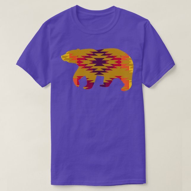 Native Geometric Print Tan Bear  T-Shirt (Design Front)