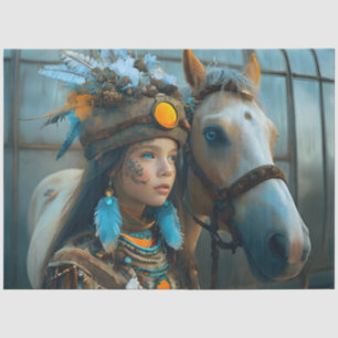 Native Girl With Horse In Nature Tissue Paper