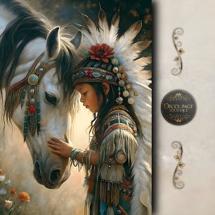 Native Girl with White Horse Decoupage Tissue Paper