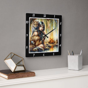 Native Grace: Tiger's Paws Stream's Dance Square Wall Clock