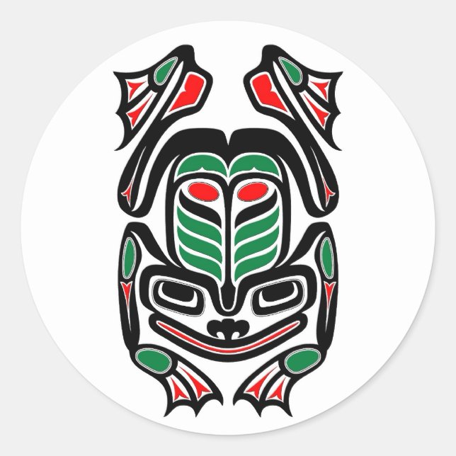 Native Haida Art Frog - black on white Classic Round Sticker (Front)
