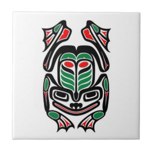 Native Haida Art Frog - black on white Tile