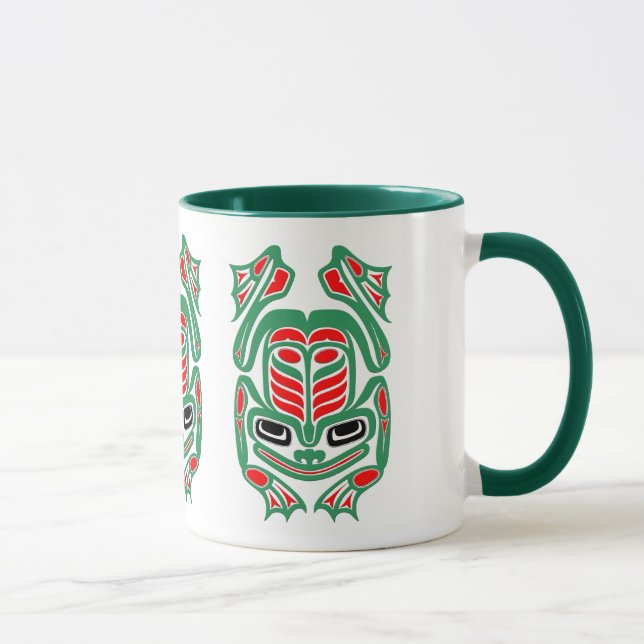 Native Haida Art Red and Green Frog Mug (Right)