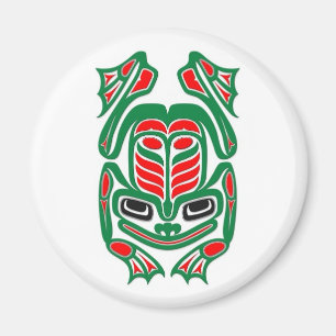 Native Haida Art Red and Green Frog - white Magnet