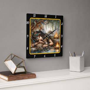 Native Harmony: Mountain Peaks Tiger's Dream Square Wall Clock