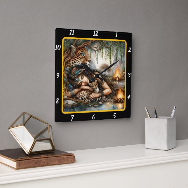 Native Harmony: Mountain Peaks Tiger's Dream Square Wall Clock (Office)