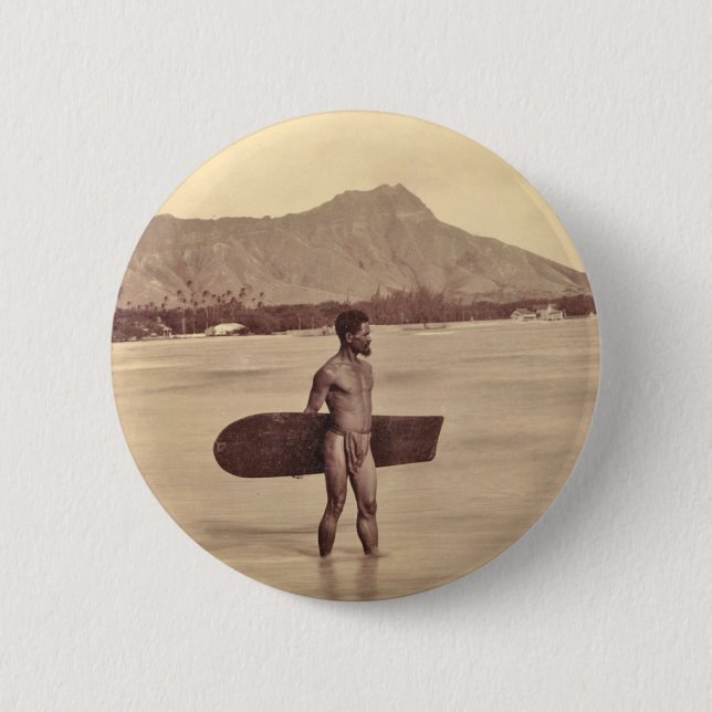 Native Hawaiian Surfer, c. 1890 6 Cm Round Badge (Front)