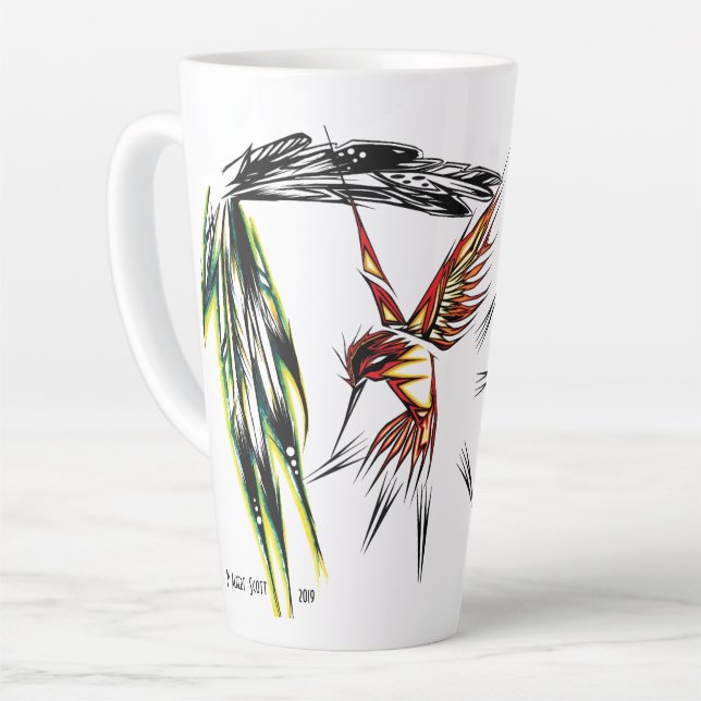 Native Hummingbird totem Latte mug (Left Angle)
