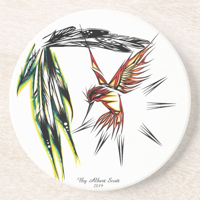Native hummingbird totem style coaster (Front)