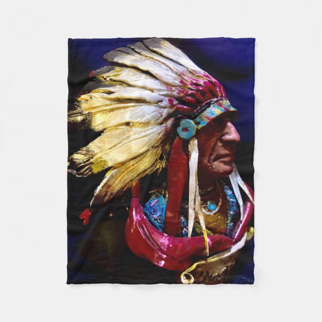 Native " Hunkpapa Chief" original art  Fleece Blanket (Front)